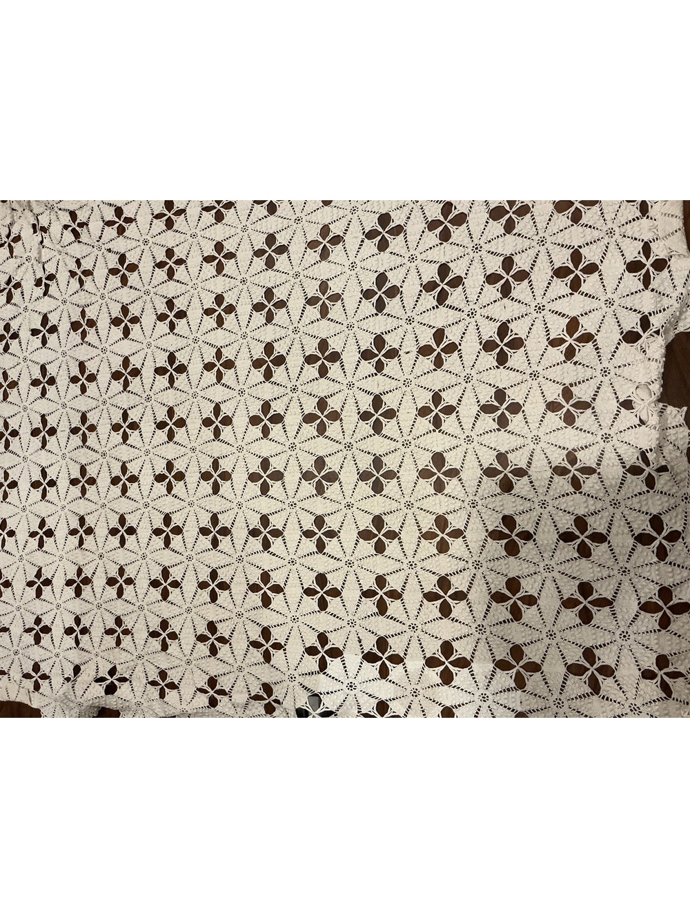 Antique Handmade Filet Crochet Coverlet Queen Geometric Floral Cream